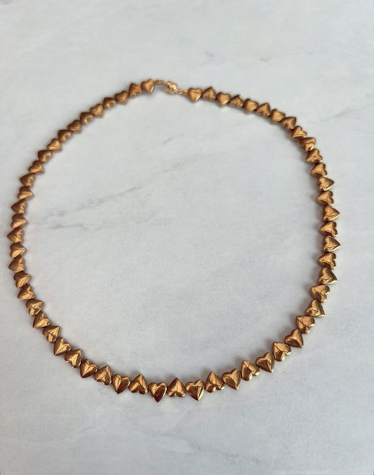 Magnetic Love necklace- Gold puff heart