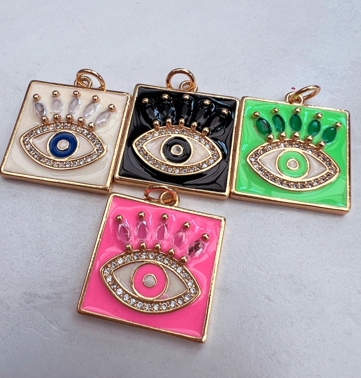 Coloured squared evil eye charms