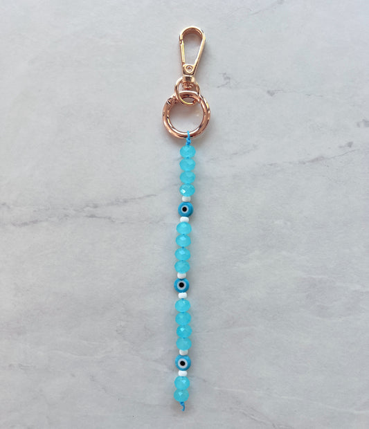 Blue Ice Evil eye bag charm- short