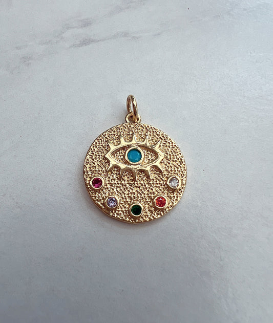 Round Evil Eye charm with crystals