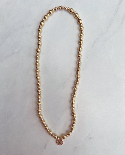 Gold Bead Necklace- Evil Eye