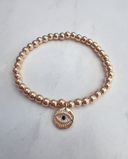 Mini Chamak bracelet with Hammered Evil Eye charm